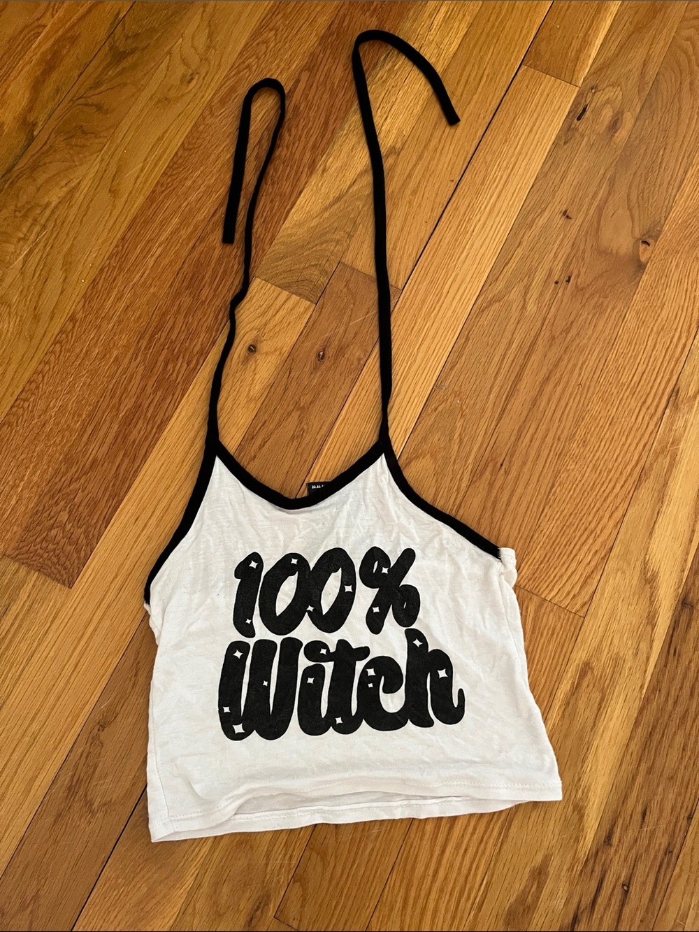 100% Witch White Graphic Crop Halter Top